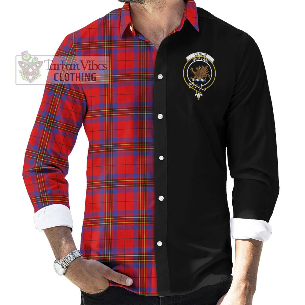 Leslie Tartan Long Sleeve Button Shirt with Family Crest and Half Of Me Style - Tartanvibesclothing Shop