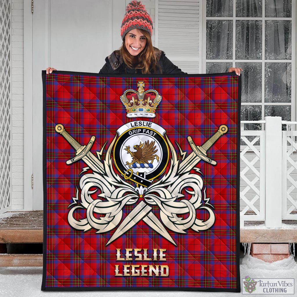 Tartan Vibes Clothing Leslie Modern Tartan Quilt with Clan Crest and the Golden Sword of Courageous Legacy