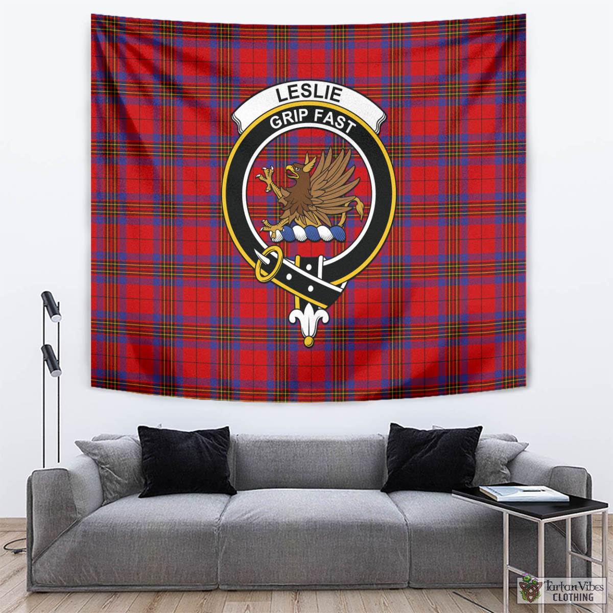 Tartan Vibes Clothing Leslie Modern Tartan Tapestry Wall Hanging and Home Decor for Room with Family Crest