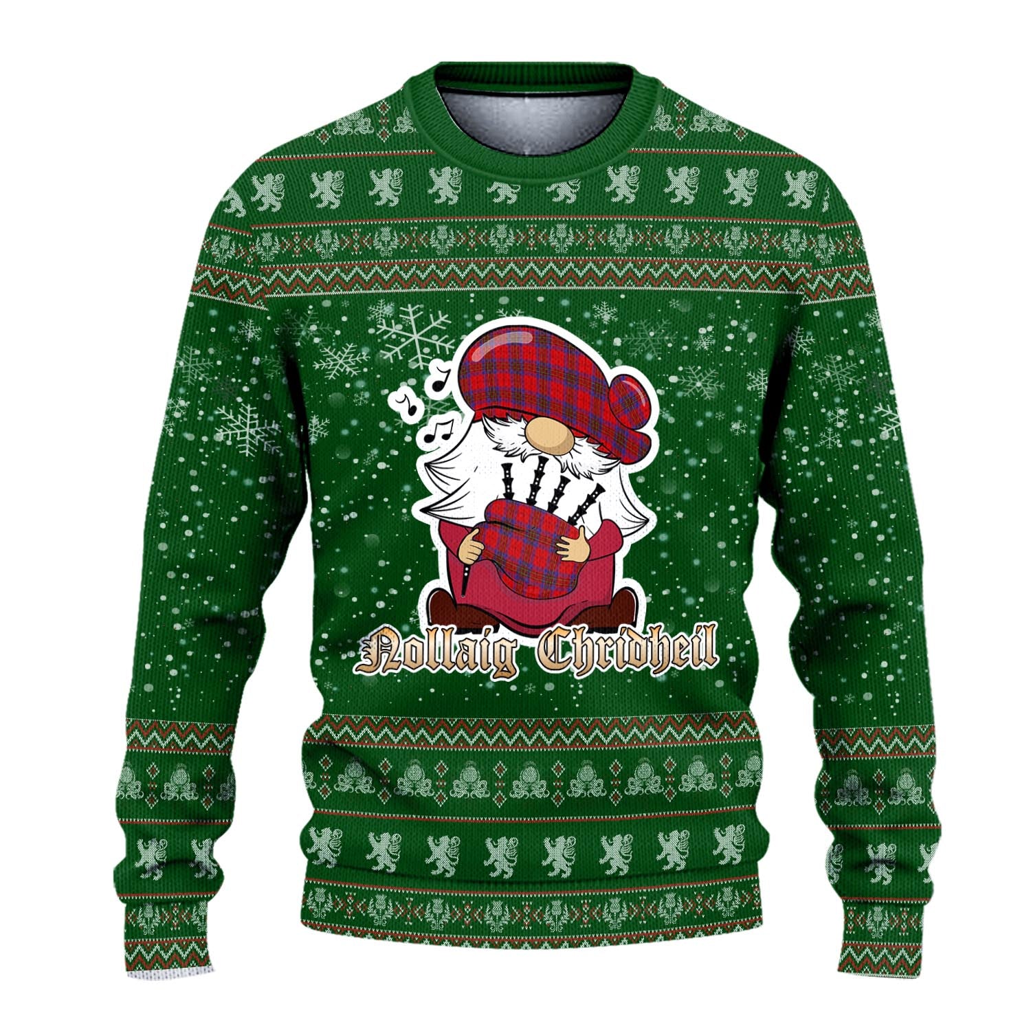 Leslie Modern Clan Christmas Family Knitted Sweater with Funny Gnome Playing Bagpipes - Tartanvibesclothing