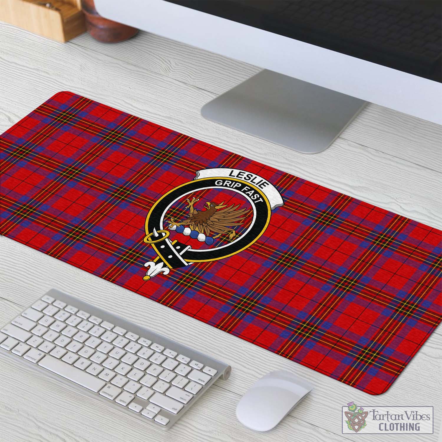 Tartan Vibes Clothing Leslie Modern Tartan Mouse Pad with Family Crest