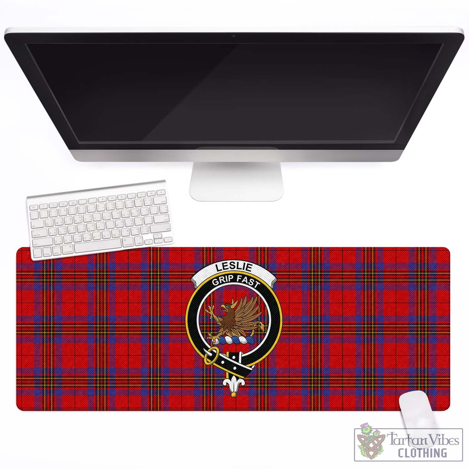 Tartan Vibes Clothing Leslie Modern Tartan Mouse Pad with Family Crest