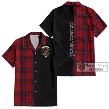 Leslie Red Tartan Short Sleeve Button Shirt with Family Crest and Half Of Me Style