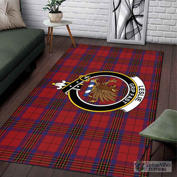 Leslie Red Tartan Area Rug with Family Crest