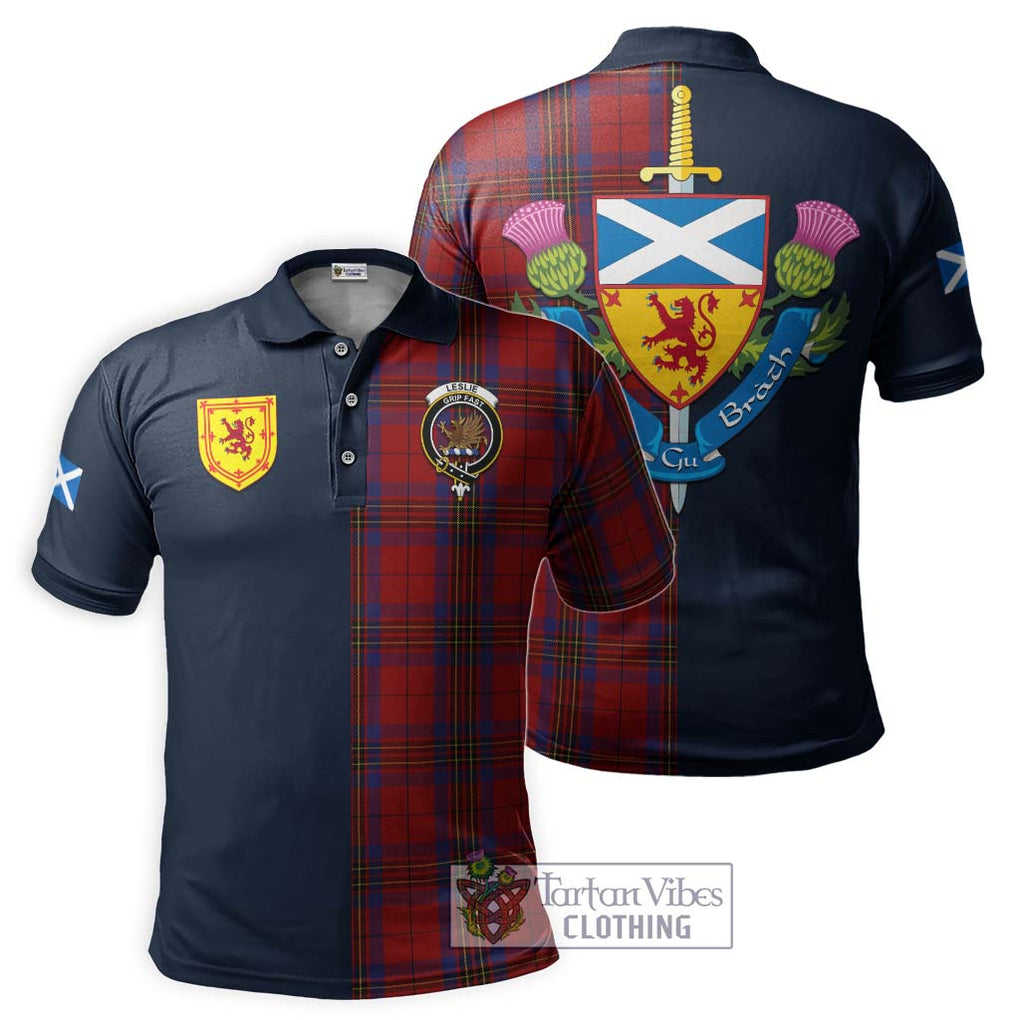 Tartan Vibes Clothing Leslie Red Tartan Polo Shirt with Scottish Lion Royal Arm Half Style