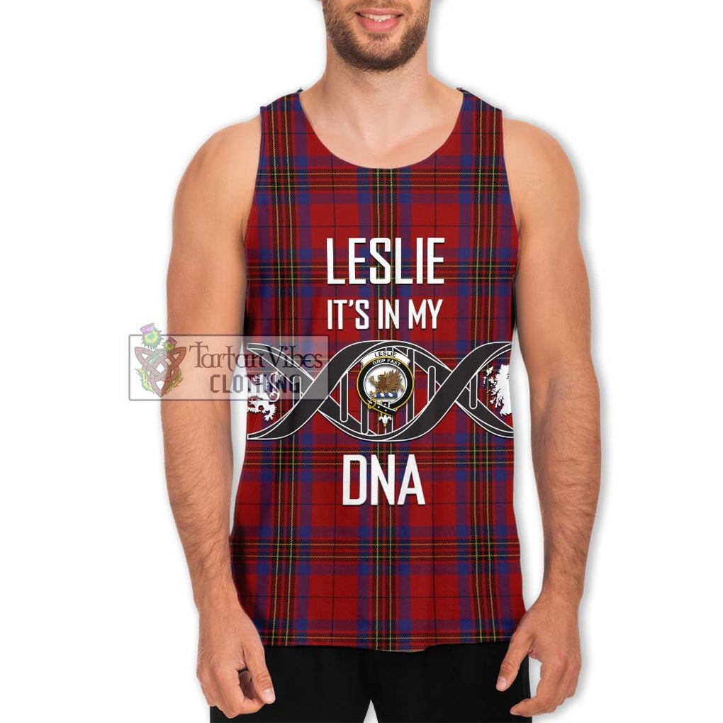 Leslie Red Tartan Men's Tank Top with Family Crest DNA In Me Style Men - Tartanvibesclothing Shop