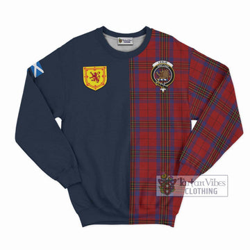 Leslie Red Tartan Sweatshirt Alba with Scottish Lion Royal Arm Half Style