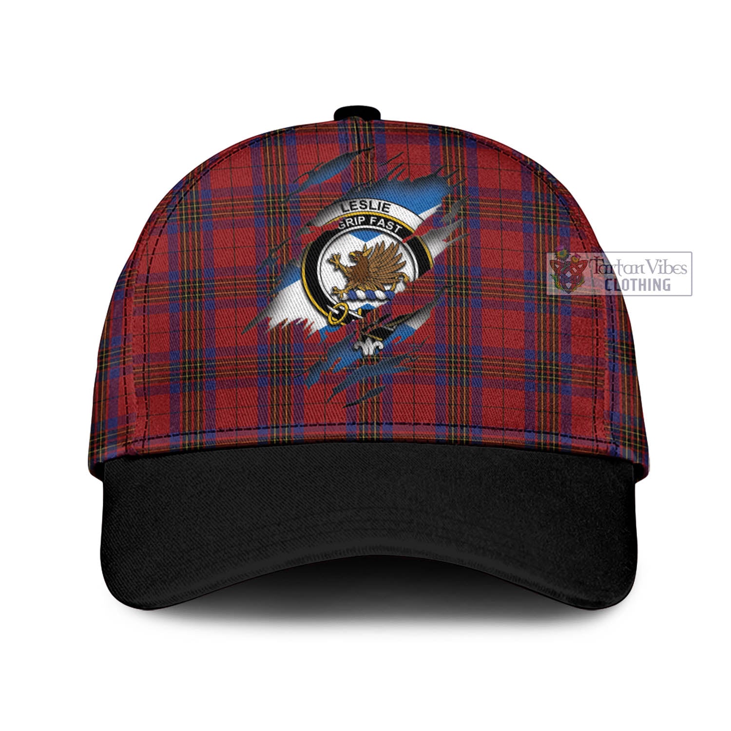 Tartan Vibes Clothing Leslie Red Tartan Classic Cap with Family Crest In Me Style