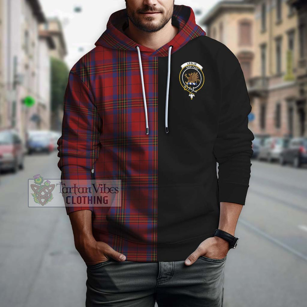 Leslie Red Tartan Hoodie with Family Crest and Half Of Me Style Zip Hoodie - Tartanvibesclothing Shop