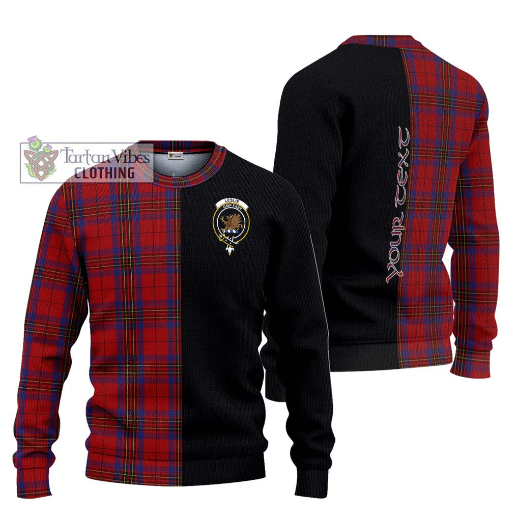 Leslie Red Tartan Knitted Sweater with Family Crest and Half Of Me Style Unisex - Tartanvibesclothing Shop