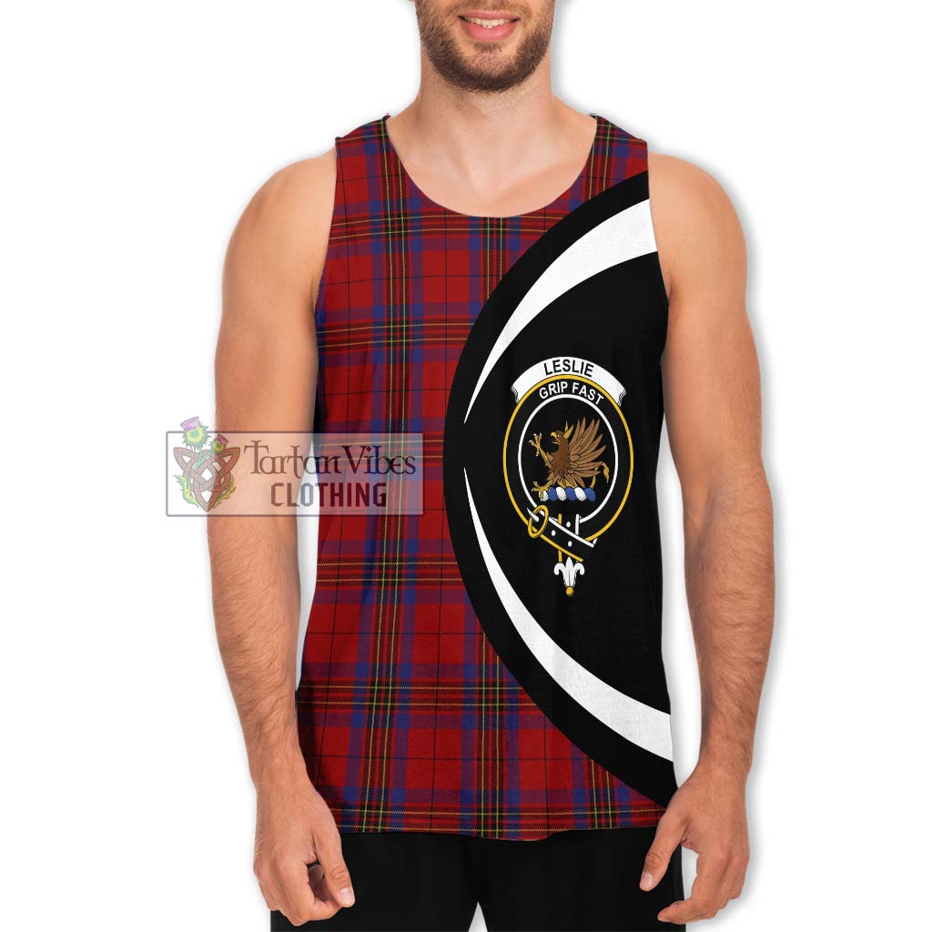 Leslie Red Tartan Men's Tank Top with Family Crest Circle Style Men - Tartan Vibes Clothing