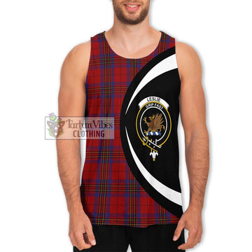 Leslie Red Tartan Men's Tank Top with Family Crest Circle Style