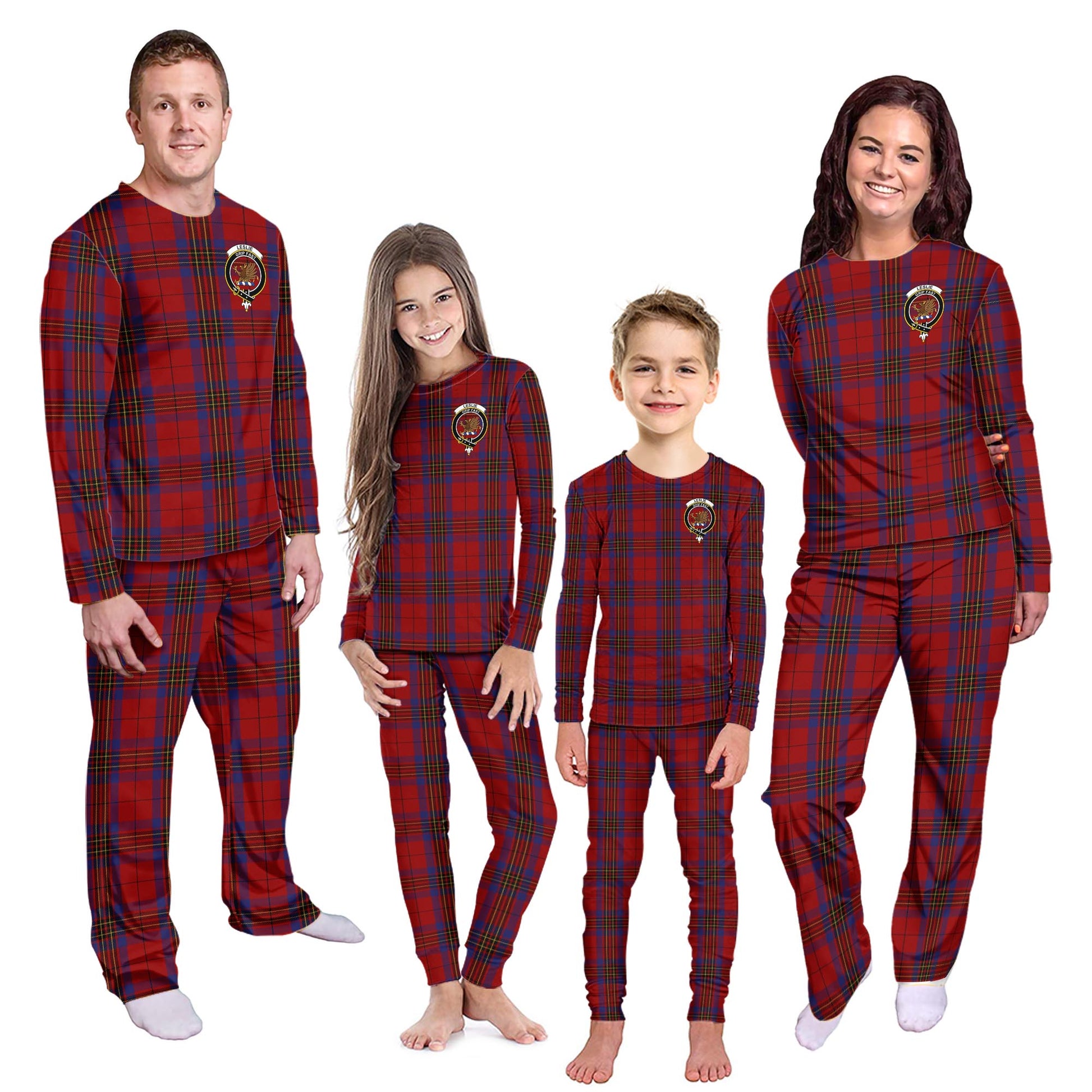 Leslie Red Tartan Pajamas Family Set with Family Crest - Tartanvibesclothing