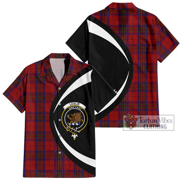 Leslie Red Tartan Short Sleeve Button Up with Family Crest Circle Style