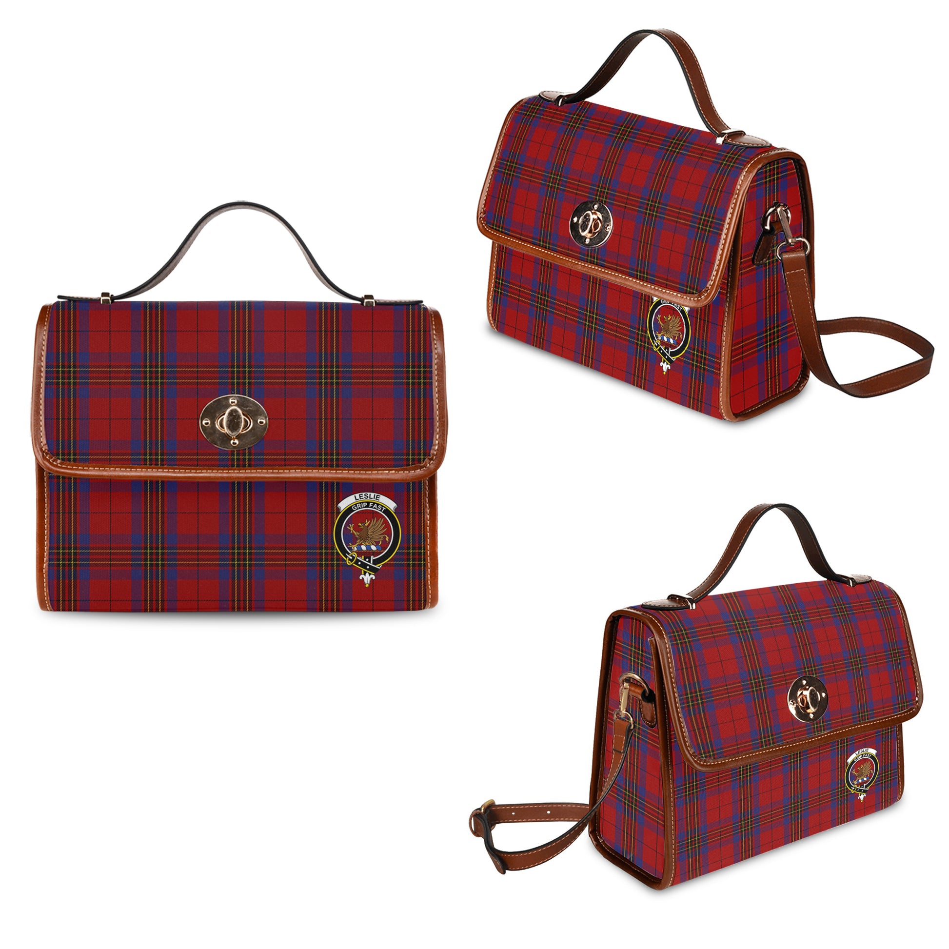 leslie-red-tartan-leather-strap-waterproof-canvas-bag-with-family-crest