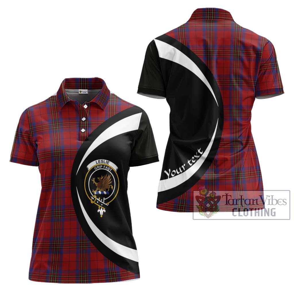 Leslie Red Tartan Women's Polo Shirt with Family Crest Circle Style Women - Tartan Vibes Clothing