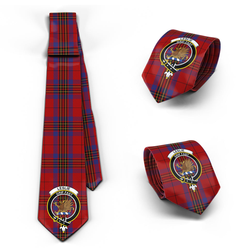 Leslie Red Tartan Classic Necktie with Family Crest Necktie One Size - Tartan Vibes Clothing