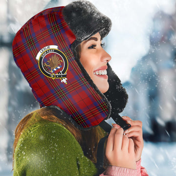 Leslie Red Tartan Winter Trapper Hat with Family Crest