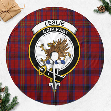 Leslie Red Tartan Christmas Tree Skirt with Family Crest