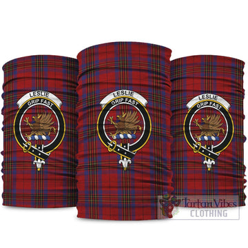 Leslie Red Tartan Neck Gaiters, Tartan Bandanas, Tartan Head Band with Family Crest