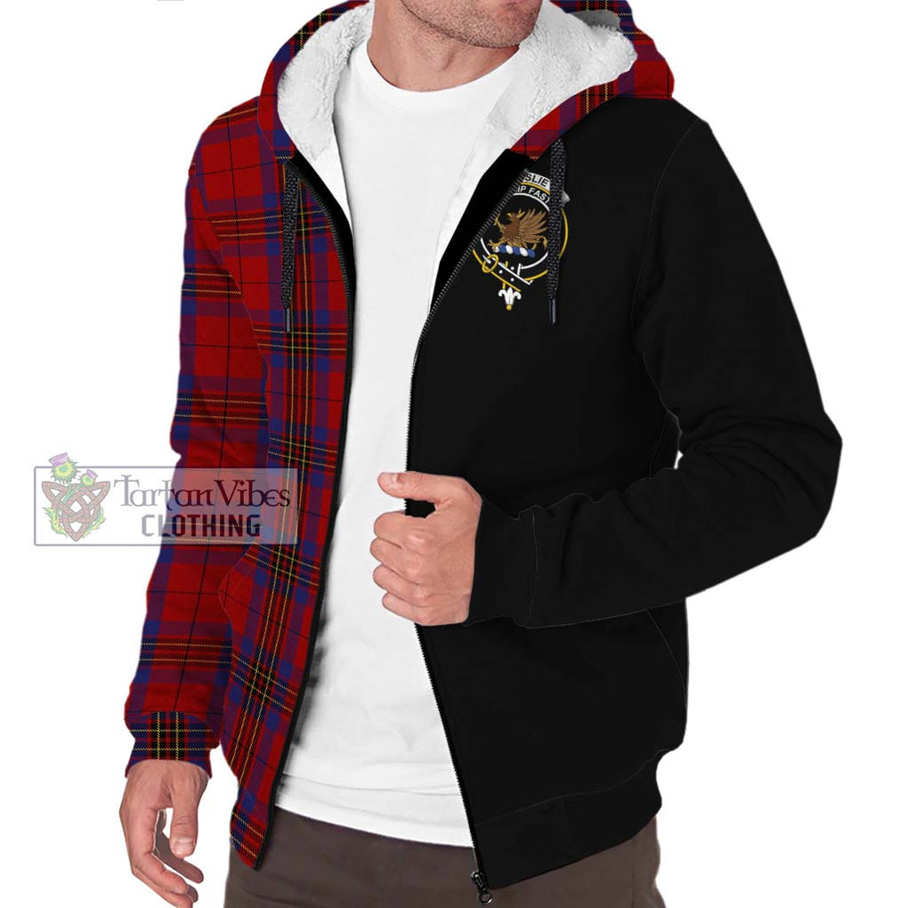 Leslie Red Tartan Sherpa Hoodie with Family Crest and Half Of Me Style Unisex S - Tartanvibesclothing Shop