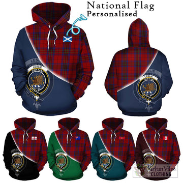 Leslie Red Tartan Hoodie with Personalised National Flag and Family Crest Half Style