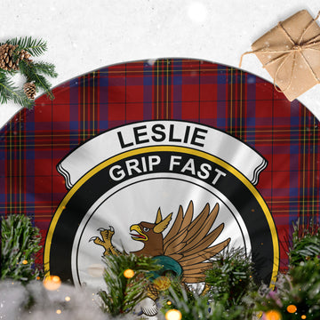 Leslie Red Tartan Christmas Tree Skirt with Family Crest