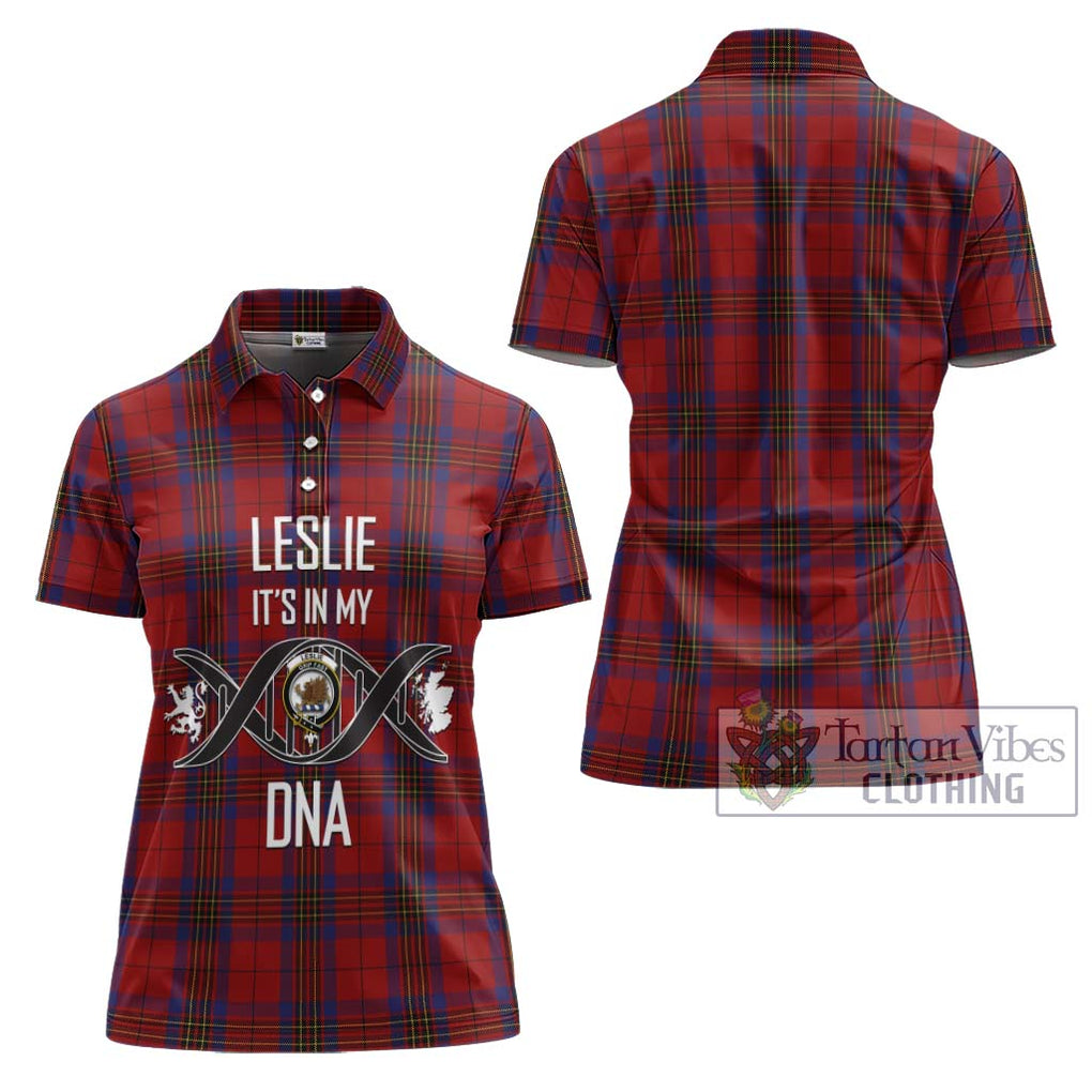 Leslie Red Tartan Women's Polo Shirt with Family Crest DNA In Me Style - Tartanvibesclothing Shop