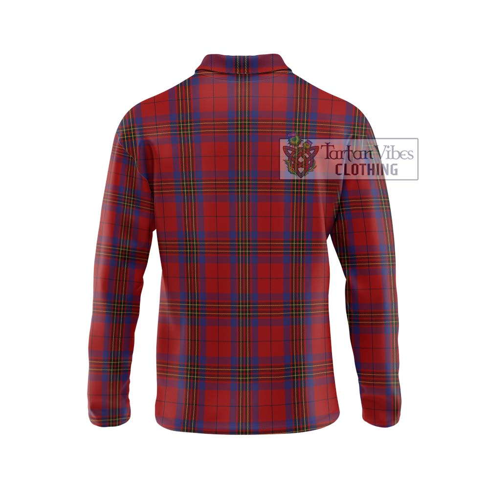 Leslie Red Tartan Long Sleeve Polo Shirt with Family Crest DNA In Me Style - Tartanvibesclothing Shop