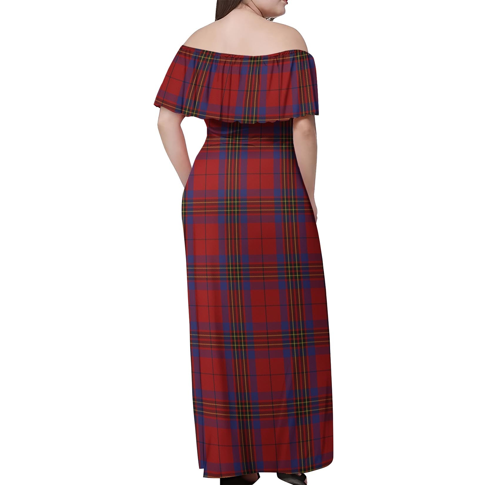 Leslie Red Tartan Off Shoulder Long Dress - Tartanvibesclothing