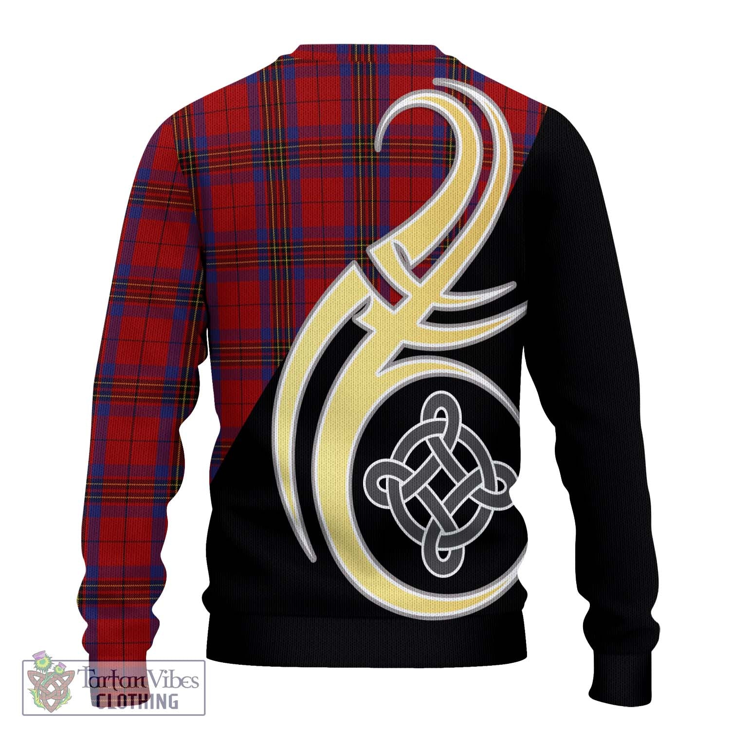 Leslie Red Tartan Knitted Sweater with Family Crest and Celtic Symbol Style - Tartan Vibes Clothing