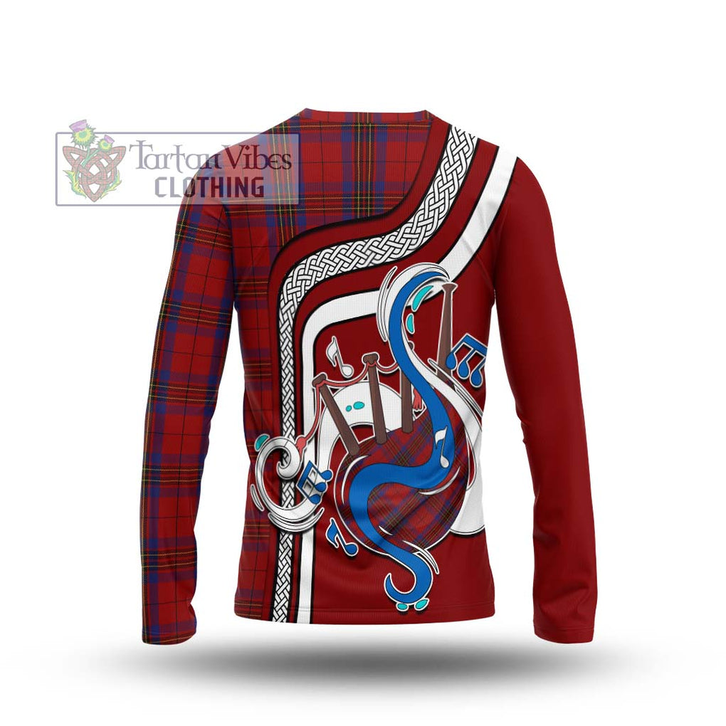 Tartan Vibes Clothing Leslie Red Tartan Long Sleeve T-Shirt with Epic Bagpipe Style