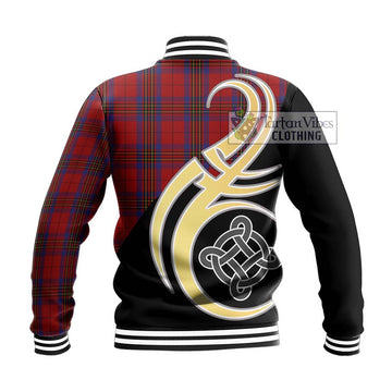 Leslie Red Tartan Baseball Jacket with Family Crest and Celtic Symbol Style