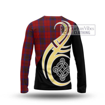 Leslie Red Tartan Long Sleeve T-Shirt with Family Crest and Celtic Symbol Style