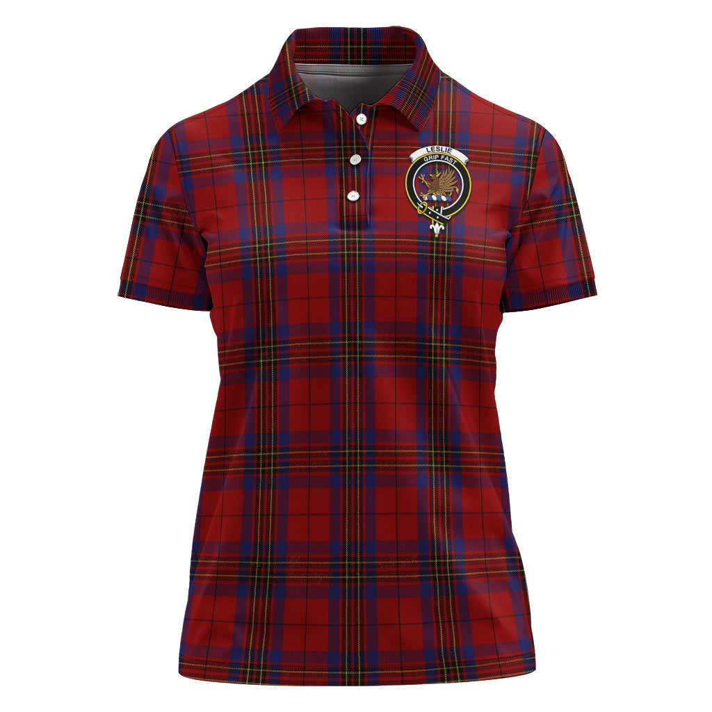 Leslie Red Tartan Polo Shirt with Family Crest For Women - Tartan Vibes Clothing