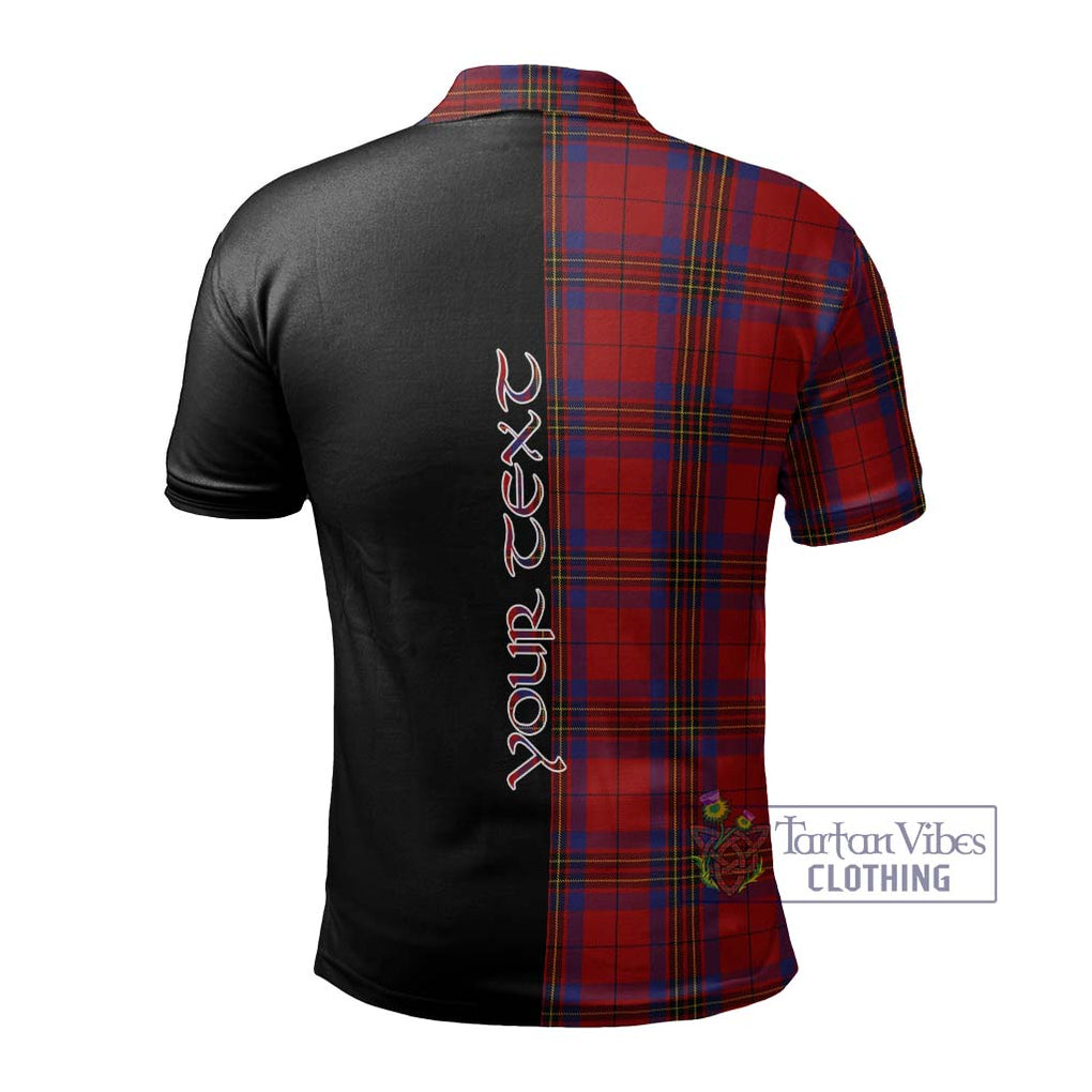 Leslie Red Tartan Polo Shirt with Family Crest and Half Of Me Style - Tartanvibesclothing Shop