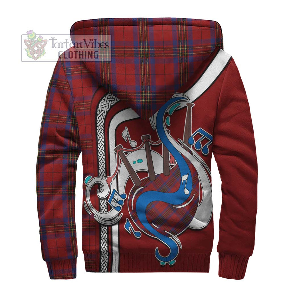 Leslie Red Tartan Sherpa Hoodie with Epic Bagpipe Style - Tartanvibesclothing Shop