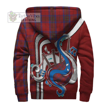 Leslie Red Tartan Sherpa Hoodie with Epic Bagpipe Style