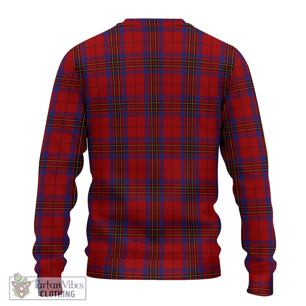 Leslie Red Tartan Knitted Sweater with Family Crest DNA In Me Style - Tartanvibesclothing Shop