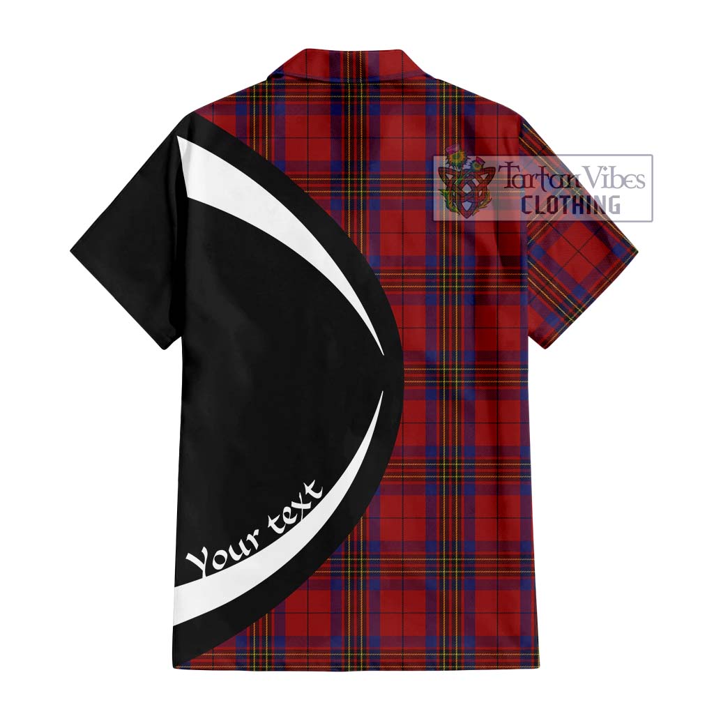 Leslie Red Tartan Short Sleeve Button Up with Family Crest Circle Style - Tartan Vibes Clothing