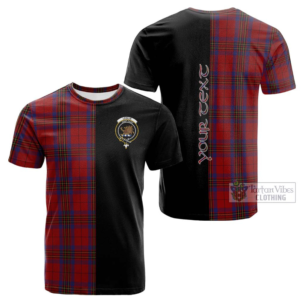 Tartan Vibes Clothing Leslie Red Tartan Cotton T-shirt with Family Crest and Half Of Me Style