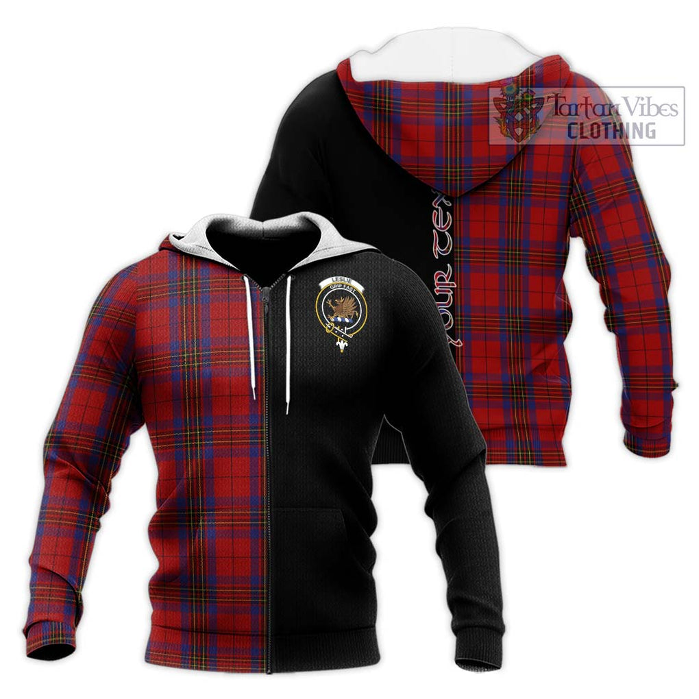 Leslie Red Tartan Knitted Hoodie with Family Crest and Half Of Me Style Unisex Knitted Zip Hoodie - Tartanvibesclothing Shop