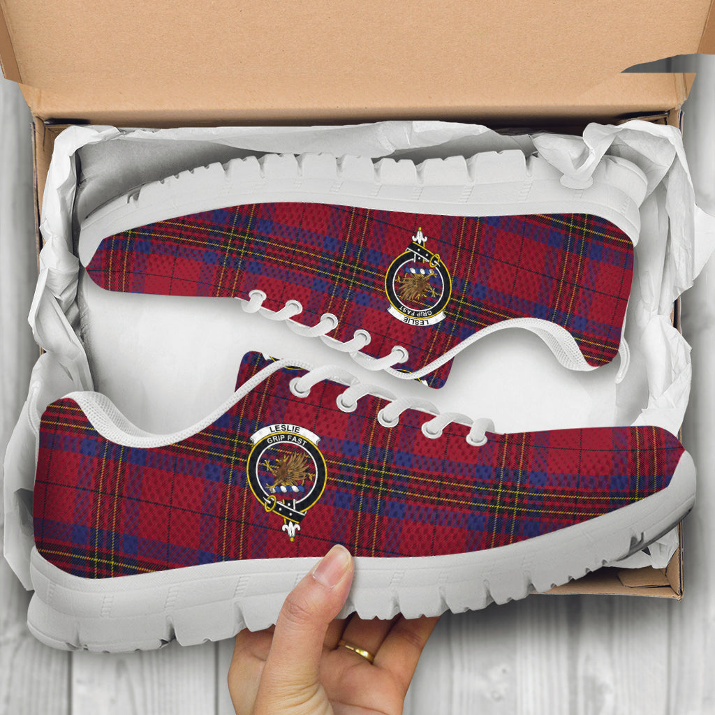 Leslie Red Tartan Sneakers with Family Crest - Tartan Vibes Clothing