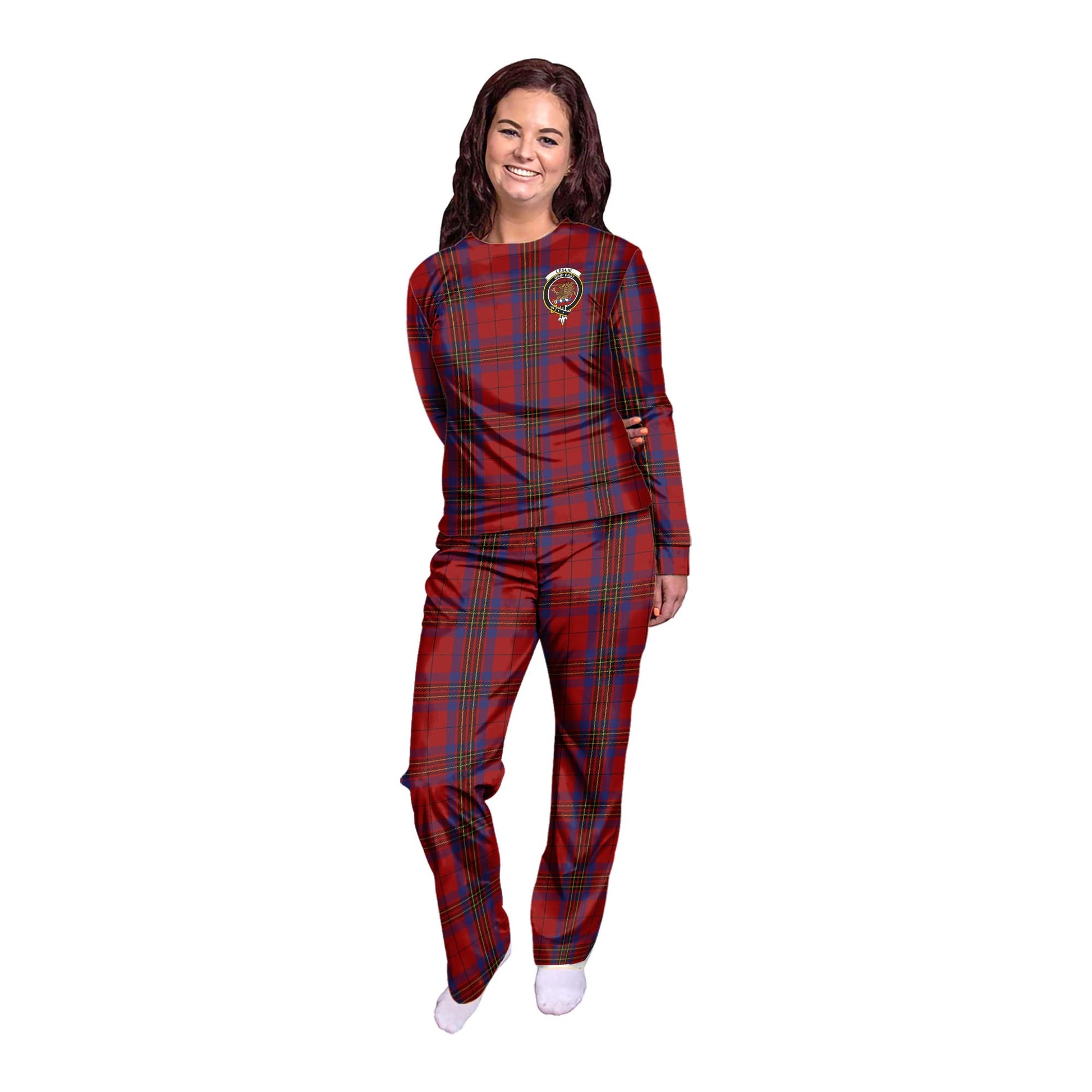 Leslie Red Tartan Pajamas Family Set with Family Crest - Tartanvibesclothing