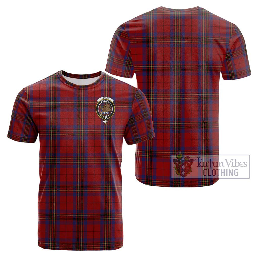 Leslie Red Tartan Cotton T-Shirt with Family Crest Kid's Shirt - Tartanvibesclothing Shop