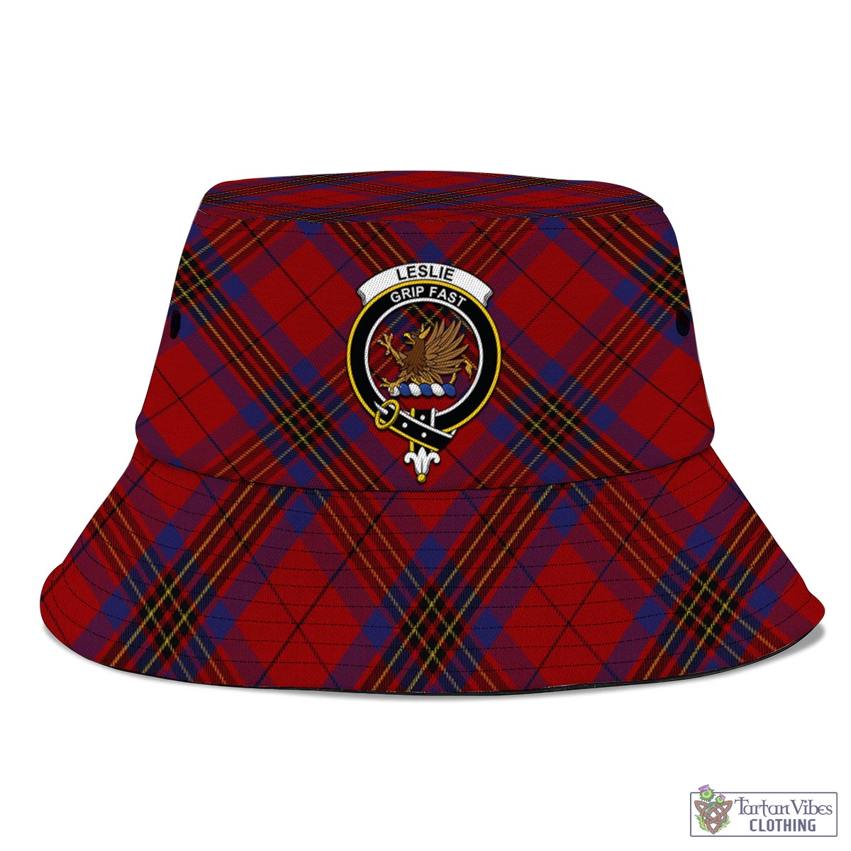 Tartan Vibes Clothing Leslie Red Tartan Bucket Hat with Family Crest