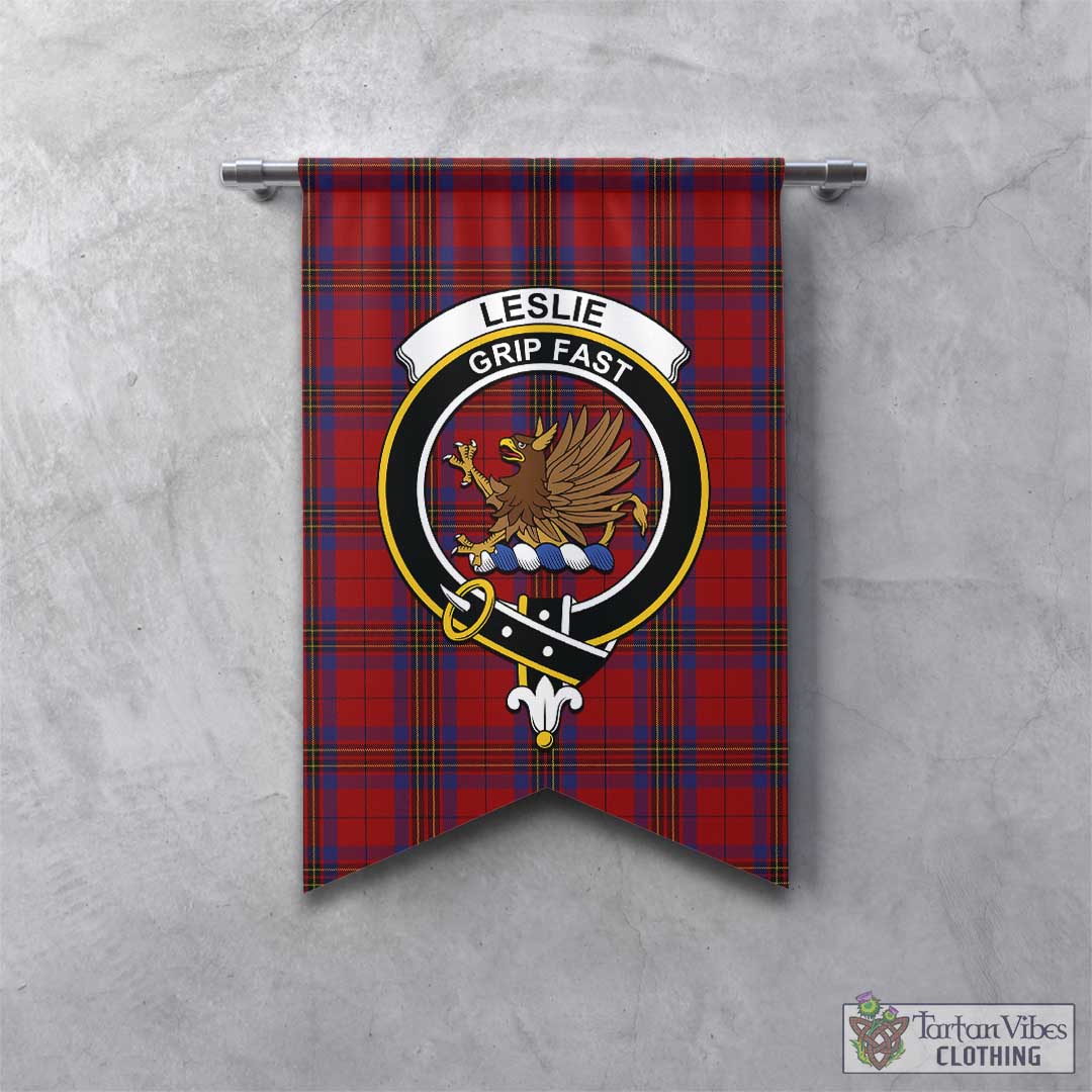 Tartan Vibes Clothing Leslie Red Tartan Gonfalon, Tartan Banner with Family Crest