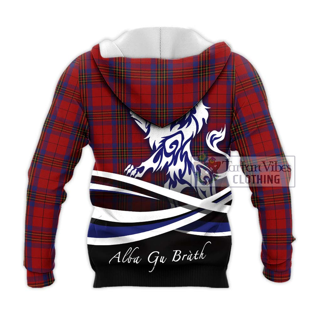 Leslie Red Tartan Knitted Hoodie with Alba Gu Brath Regal Lion Emblem - Tartanvibesclothing Shop