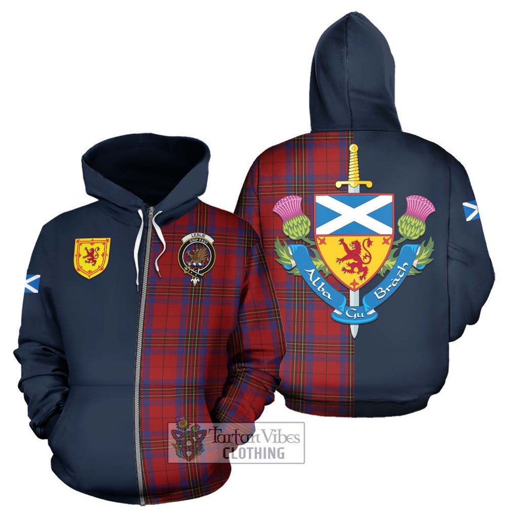 Tartan Vibes Clothing Leslie Red Tartan Hoodie with Scottish Lion Royal Arm Half Style