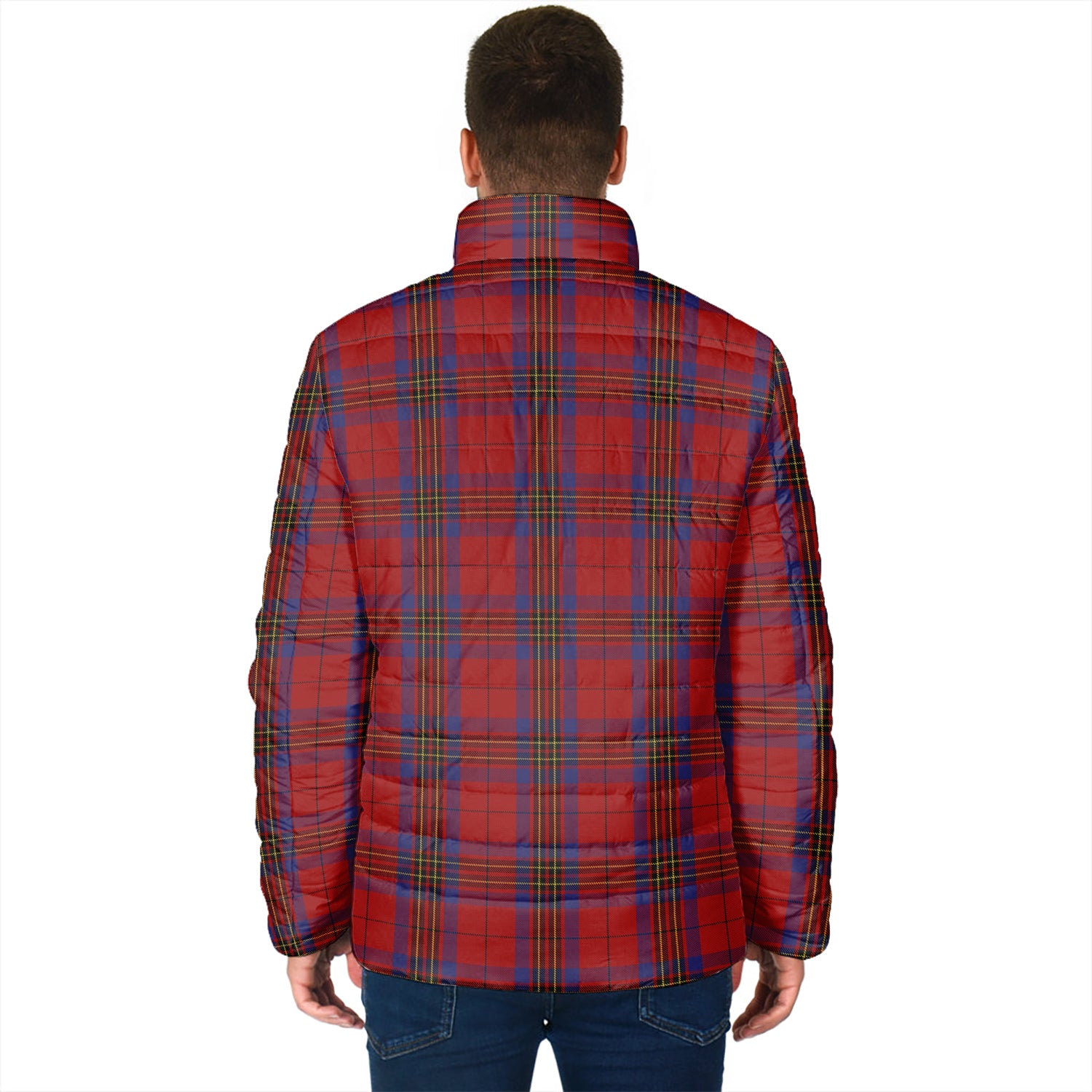 Leslie Red Tartan Padded Jacket with Family Crest - Tartan Vibes Clothing